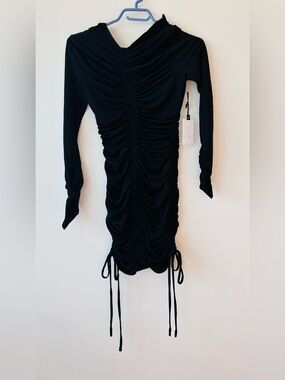 ASTR Black Ruched Long-Sleeve Bodycon Dress Size XS